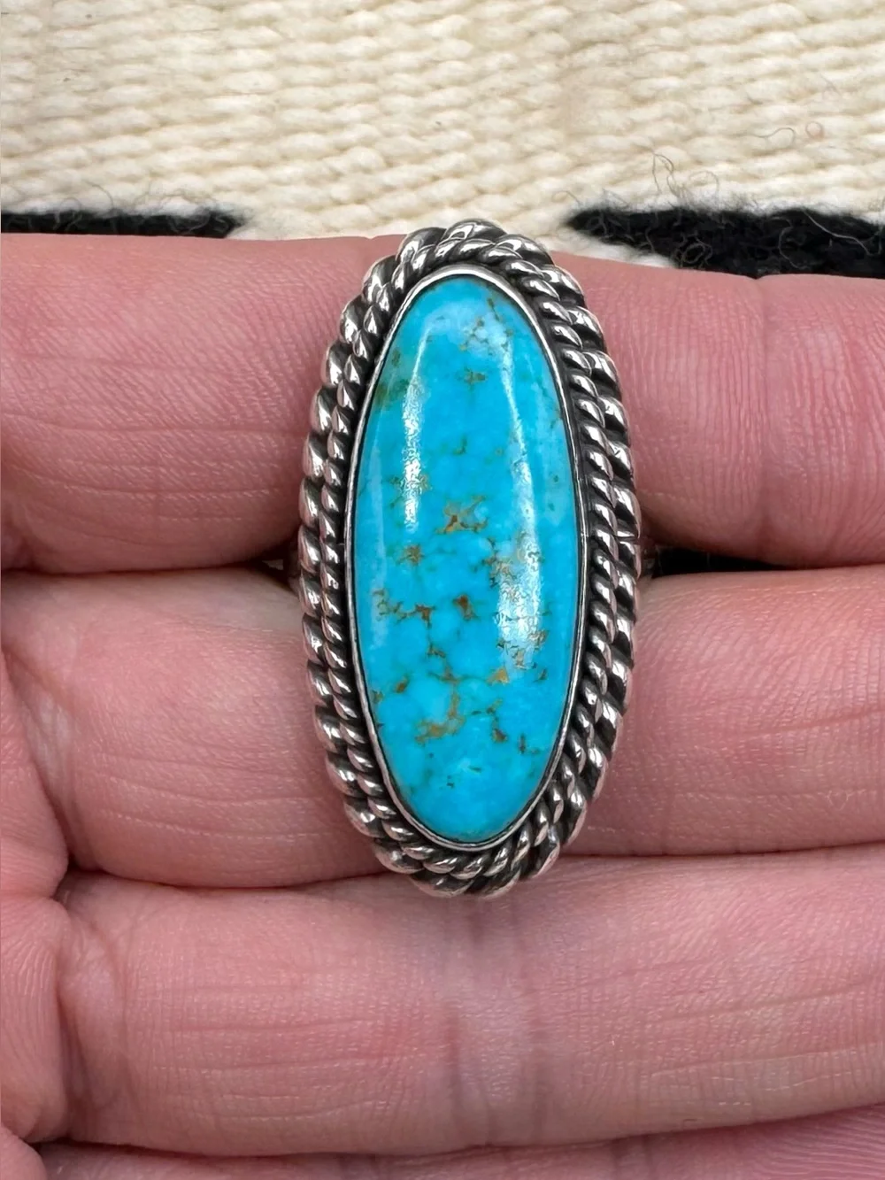 Kee Joe Benally Navajo Native American Sterling Silver Turquoise Ring 7.25